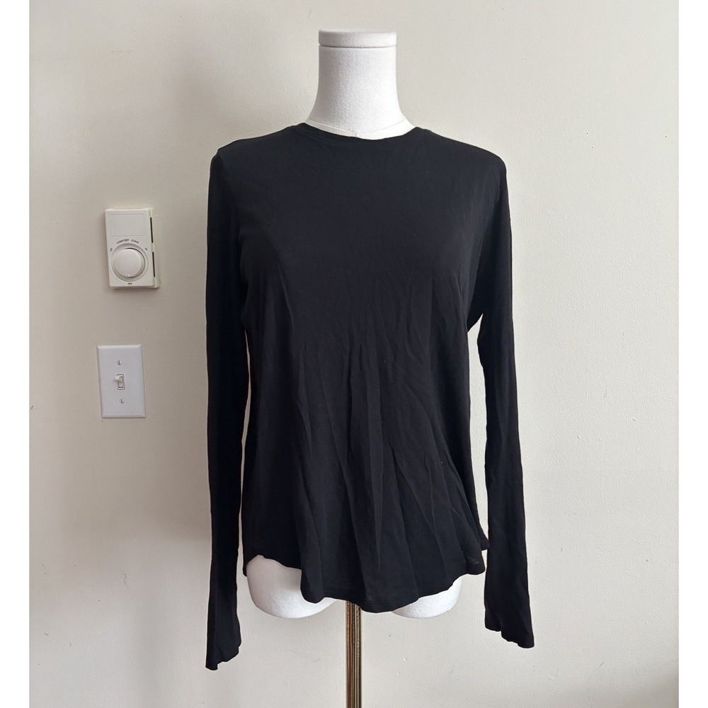 Vince Womens Small Long Sleeve T Shirt Neutral Black Stretch Cotton Semi Sheer